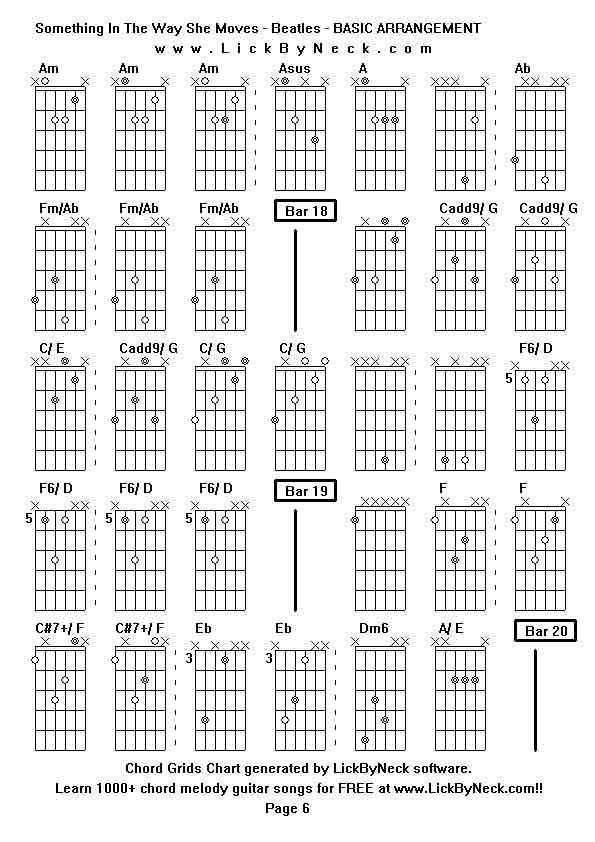 Chord Grids Chart of chord melody fingerstyle guitar song-Something In The Way She Moves - Beatles - BASIC ARRANGEMENT,generated by LickByNeck software.